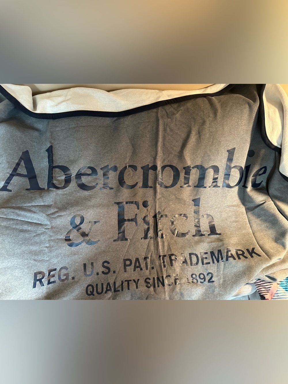 Abercrombie & Fitch Charcoal Gray and Navy Blue Logo Sweatshirt Blanket